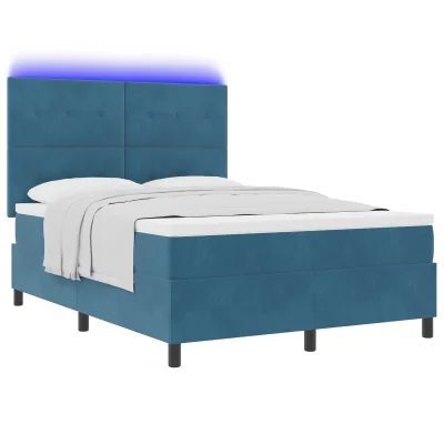 vidaXL Box Spring Postelja z Mattresso in LED Temno modra 140x190 cm Žamet