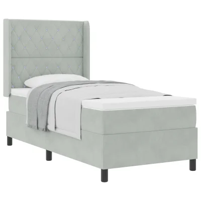 vidaXL Box Spring postelja z vzmetnico Svetlo siva 100x200 cm Žamet