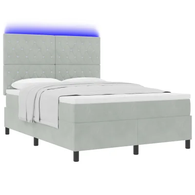 vidaXL Box Spring Postelja z Mattresom in LED Osvetlitvijo Svetlo Siva 140x200 cm Žamet