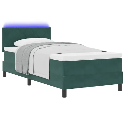 vidaXL Posteljni okvir s vzmetnico in LED temno zeleni 90x190 cm žamet