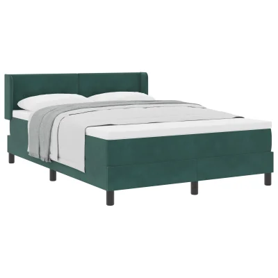 vidaXL Box Spring postelja z vzmetnico temno zelena 140x200 cm žamet