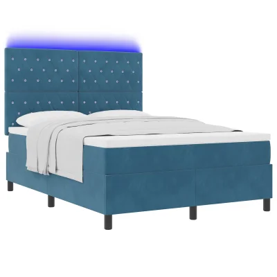 vidaXL Box Spring postelja z ležiščem in LED temno modra 140x190 cm žamet