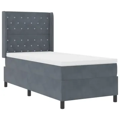 vidaXL Postelja s pomičnim dnom in vzmetnico Temno siva 90x200 cm Žamet