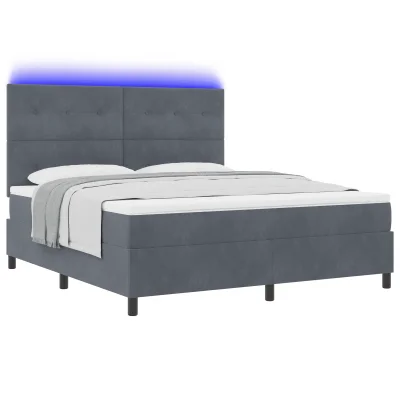 vidaXL Postelja z vzmetnico in LED temno siva 180x200 cm žamet
