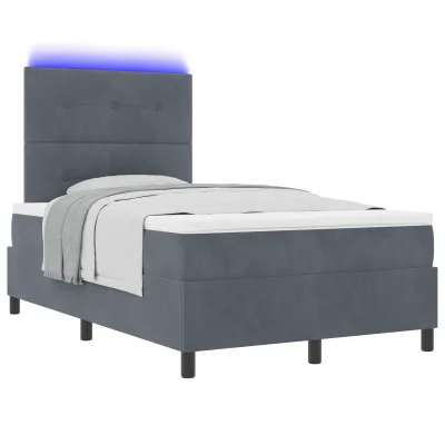 vidaXL Box Spring Postelja z Blazino & LED Temno Siva 120x190 cm Žamet