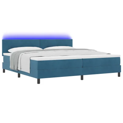 vidaXL Postelja s pomičnim okvirjem in vzmetnico z LED temno modra 200x200 cm žamet