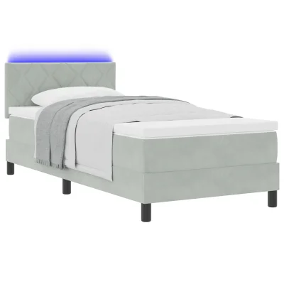 vidaXL Box Spring Postelja z Vzmetnico in LED Osvetlitvijo Svetlo Siva 90x190 cm Žamet