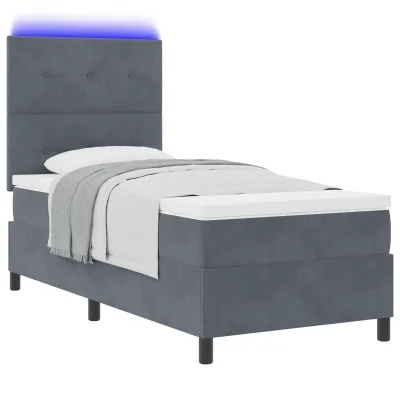vidaXL Postelja s vzmetnico in LED temno siva 90x190 cm iz žameta