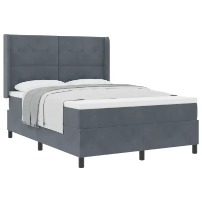 vidaXL Box Spring Postelja z Mattresom Temno Siva 140x190 cm Žamet