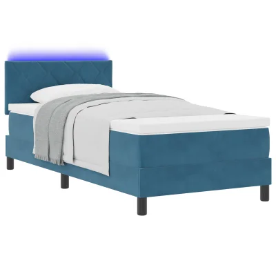 vidaXL Box Spring postelja z vzmetnico in LED temno modra 100x200 cm žamet