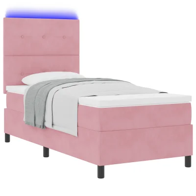 vidaXL Box Spring Postelja z Mattresom in LED Roza 90x190 cm Žamet