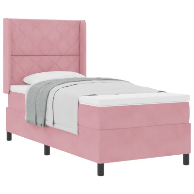 vidaXL Box Spring Postelja z Blazino Roza 90x200 cm Žamet