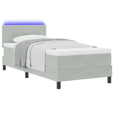 vidaXL Postelja s pomično posteljnino in LED svetlobo Svetlo siva 90x200 cm Žamet