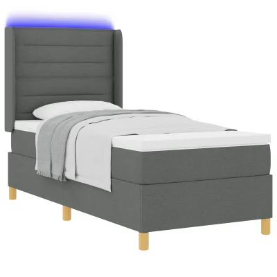 vidaXL Postelja z vzmetnico in LED temno siva 100x200 cm tkanina