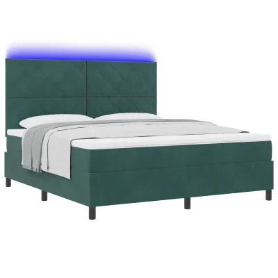 vidaXL Postelja s vzmetnico in LED temno zelena 180x200 cm iz žameta