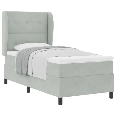 vidaXL Box Spring Postelja z Blazino Svetlo Siva 100x200 cm Žamet