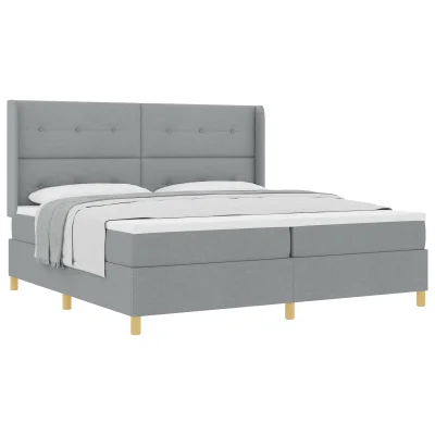 vidaXL Box Spring Postelja z Blazino Svetlo Siva 200x200 cm Tkanina