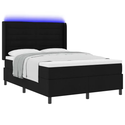 vidaXL Box Spring Postelja z Blazino in LED Črna 140x190 cm Tkanina