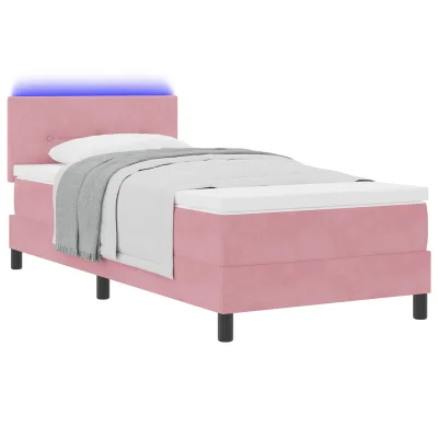 vidaXL Box Spring postelja z vzmetnico in LED Roza 90x200 cm Žamet