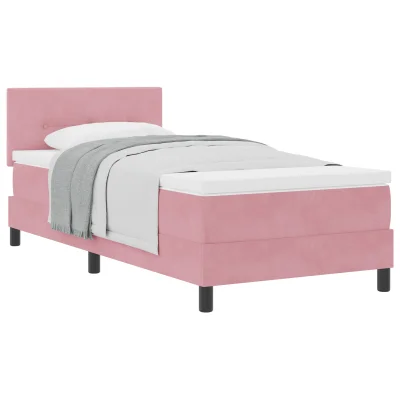 vidaXL Box Spring Postelja z Vzmetnico Roza 90x200 cm Žamet