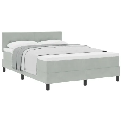 vidaXL Box Spring Postelja z Blazino Svetlo Siva 140x190 cm Žamet
