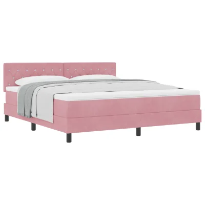 vidaXL Box Spring postelja z vzmetnico Roza Super King Žamet