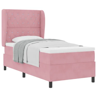 vidaXL Box Spring Postelja z Blazino Roza 90x200 cm Žamet
