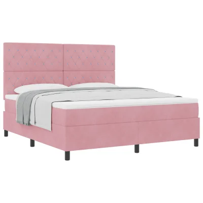vidaXL Box Spring postelja z vzmetnico roza super king žamet