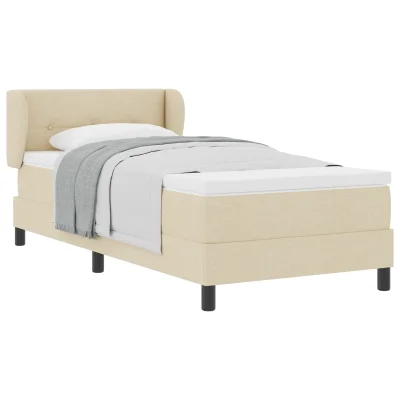 vidaXL Box Spring Postelja z Blazino Krem 90x200 cm Tkanina