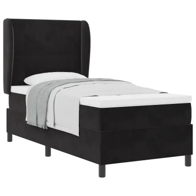 vidaXL Box Spring Postelja z Blazino Črna 100x200 cm Žamet