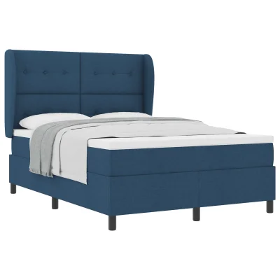 vidaXL Box Spring postelja z vzmetnico v modri barvi, 140x200 cm, tekstil