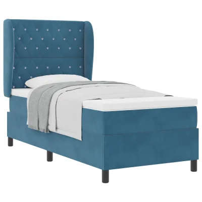 vidaXL Box Spring postelja z vzmetnico temno modra 90x190 cm žamet