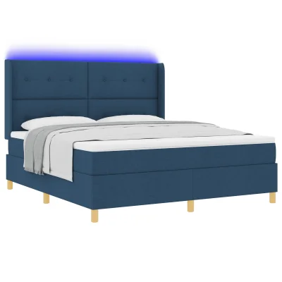 vidaXL Box Spring postelja z vzmetnico in LED modra 180x200 cm tkanina