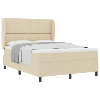 vidaXL Box Spring Postelja z Matrasom Krem 160x200 cm Tkanina