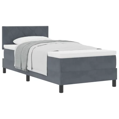 vidaXL Box Spring Postelja z Blazino Temno Siva 100x200 cm Žamet