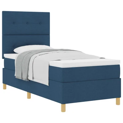 vidaXL Box Spring postelja z vzmetnico modra enoposteljna tkanina