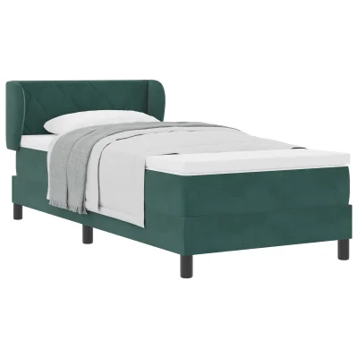 vidaXL Box Spring postelja z vzmetnico temno zelena 90x190 cm žamet