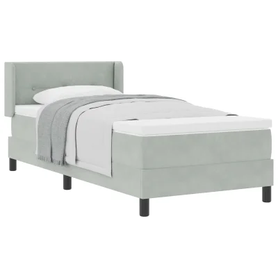 vidaXL Box Spring Postelja z Blazino Svetlo Siva 100x200 cm Žamet