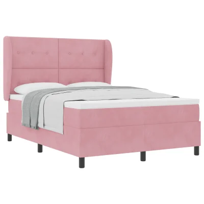 vidaXL Box Spring postelja z vzmetnico roza 140x190 cm žamet