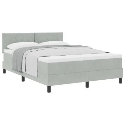 vidaXL Box Spring Postelja z Blazino Svetlo Siva 140x200 cm Žamet