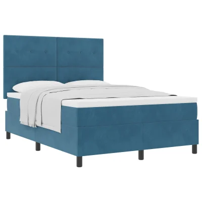 vidaXL Box Spring postelja z vzmetnico temno modra 140x200 cm žamet