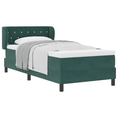 vidaXL Box Spring postelja z vzmetnico temno zelena 90x190 cm, žamet