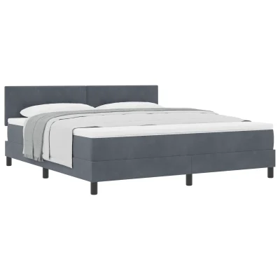vidaXL Box Spring Postelja z Blazino Temno Siva Super Kralj Žamet