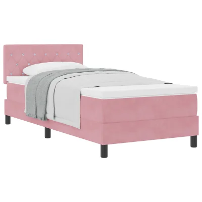 vidaXL Box Spring postelja z vzmetnico Roza 100x200 cm Žamet