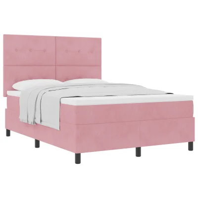 vidaXL Box Spring Postelja z Blazino Roza 140x190 cm Žamet