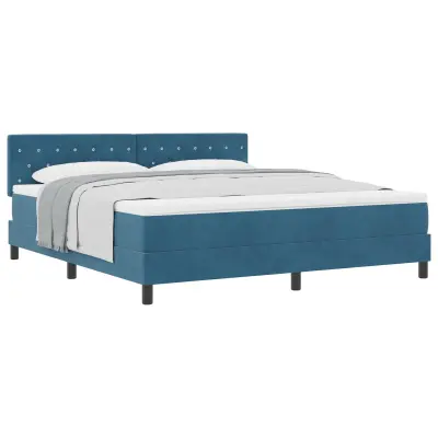 vidaXL Box Spring Postelja z Blazino Temno Modra Super King Žamet