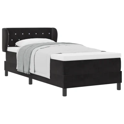 vidaXL Postelja s vzmetnico Črna 90x200 cm Žamet