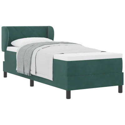 vidaXL Box Spring postelja z blazino Temno zelena 80x200 cm Žamet