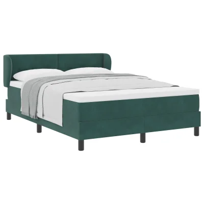 vidaXL Box Spring Postelja z Blazino Temno Zelena 140x200 cm Žamet