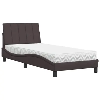 vidaXL Postelja z vzmetnico temno rjava 90x190 cm blago